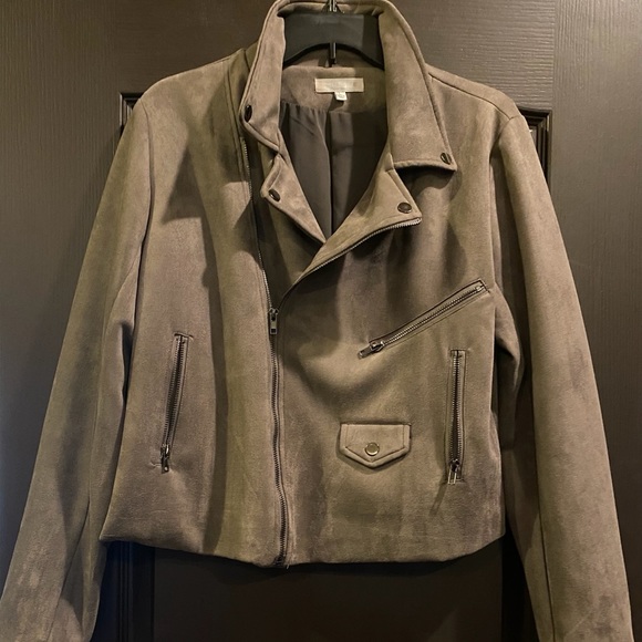 Solitaire Jackets & Blazers - Solitaire by Ravi Khosla gray suede moto jacket